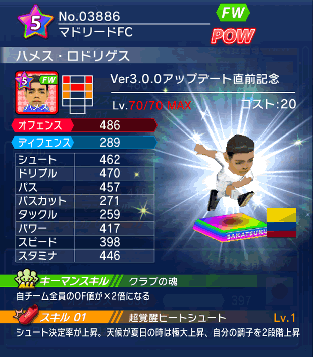 No.03886　ハメス・ロドリゲス【Ver3.0.0直前】